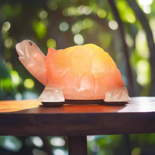 Turtle shape hand carved pink salt lamp - Image 2